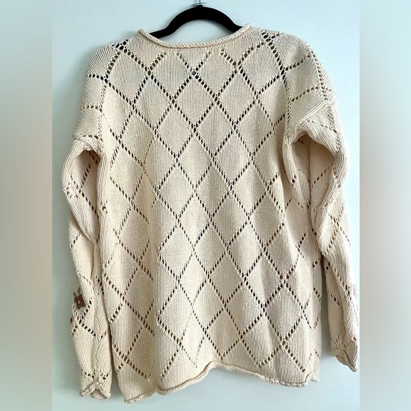 Nwot Vintage Van Heusen Hand Embroidered Open Knit Floral Sweater Size Medium - Picture 3 of 4